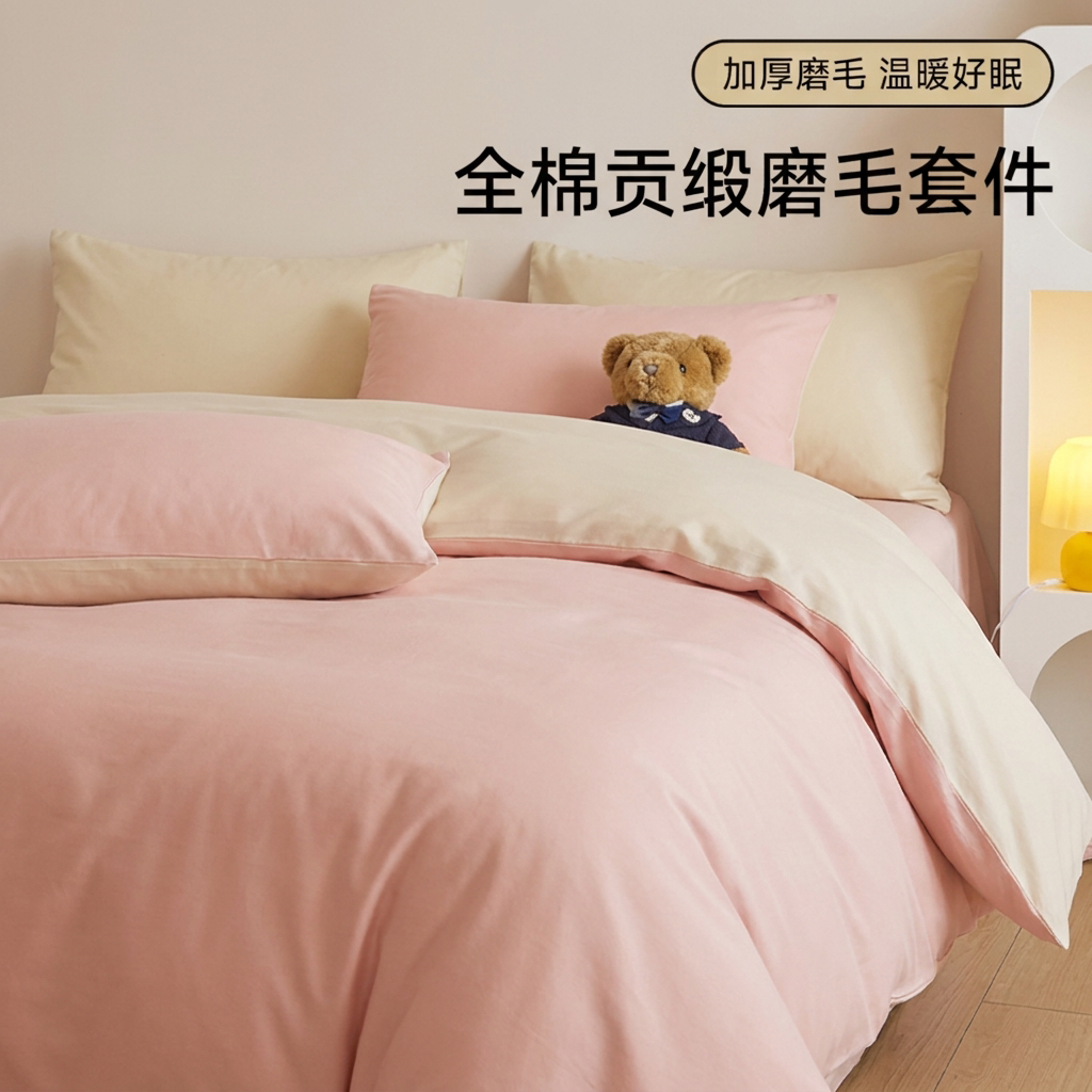 全棉贡缎磨毛四件套持久保温