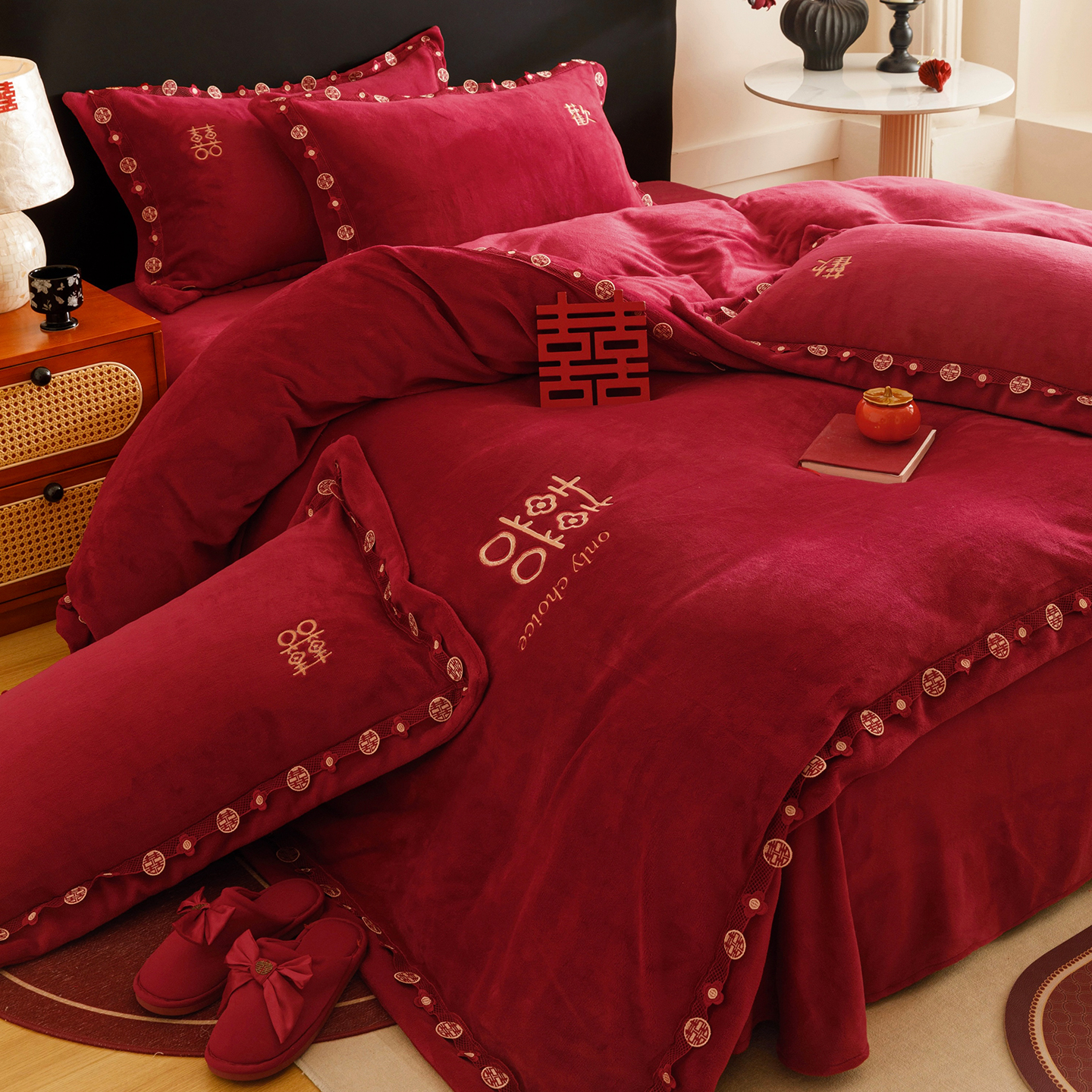 冬季大红色结婚四件套床上用品