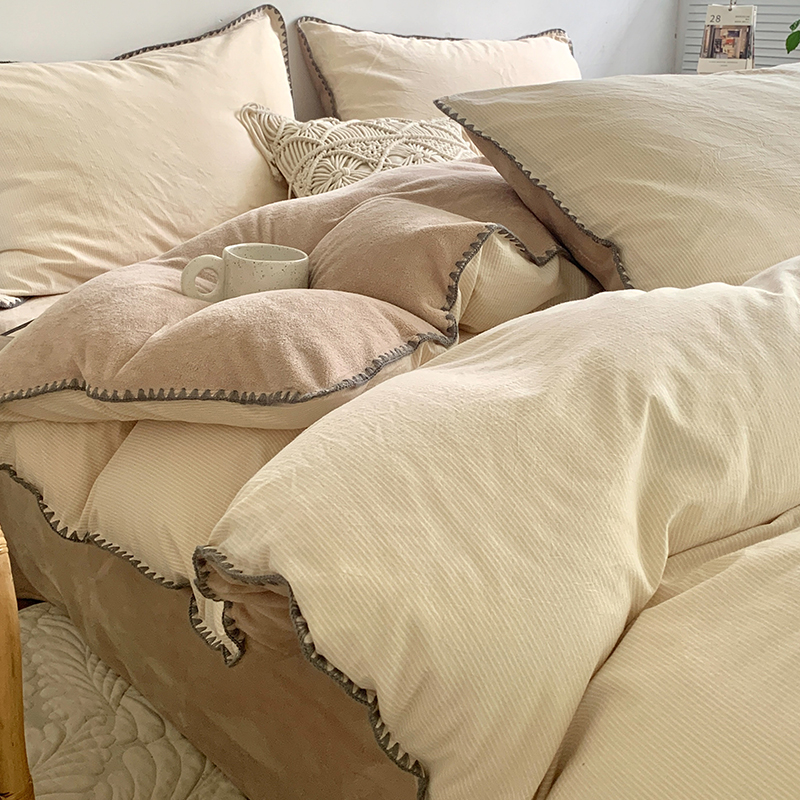 冬天A棉B版加绒加厚床笠款四件套