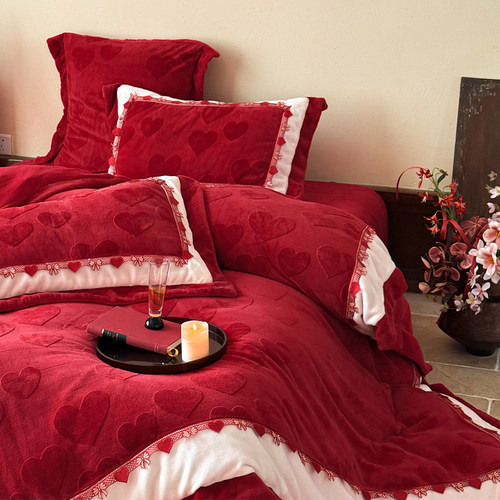 新婚红色婚床四件套牛奶绒加绒