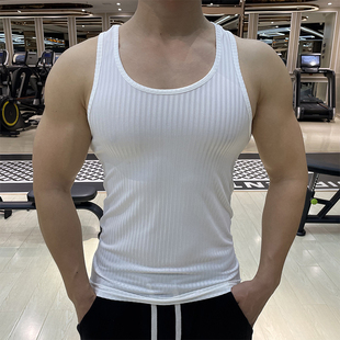 运动背心男条纹健身训练加大码无袖透气弹力跑步速干衣紧身打底衫