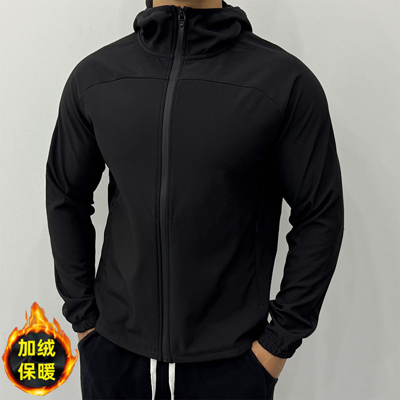 加绒保暖运动连帽外套男士健身服
