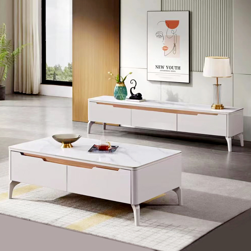 奶油风实木茶几电视柜新款