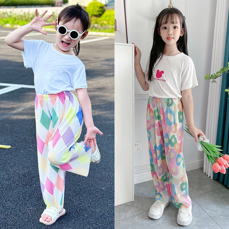 女童裤子夏装2023新款夏天儿童夏季薄款网红渐变中大童阔腿喇叭裤