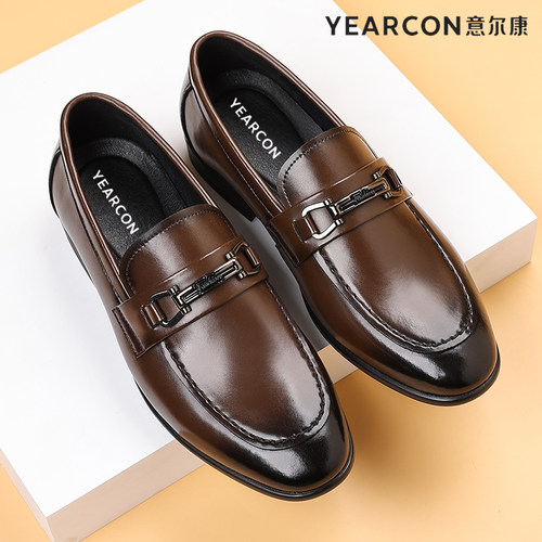 意尔康乐福鞋2026春夏季新款男士商务休闲鞋真皮透气英伦风豆豆鞋