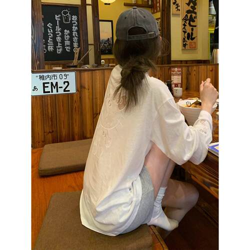 白色Kitty猫防晒长袖T恤女春季