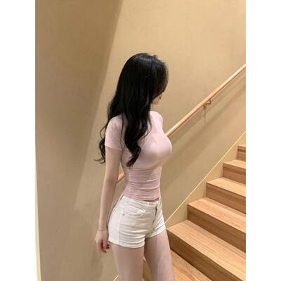 夏季纯欲辣妹圆领短袖修身T恤