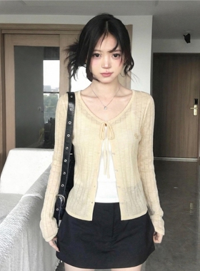 奶黄色薄款开衫外套女夏季新款透气百搭防晒罩衫宽松显瘦微透上衣