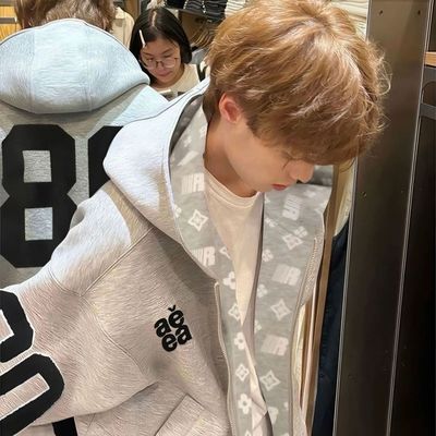 美式高街满印字母刺绣连帽卫衣男国潮牌2025新款加绒加厚宽松外套