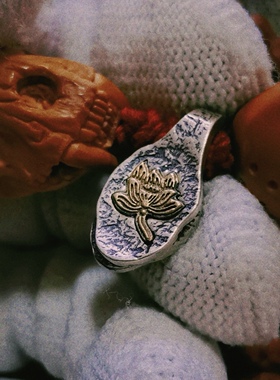 925银藏式文玩莲花卡子侧挂老卡子计数佛珠星月菩提百香籽diy配饰