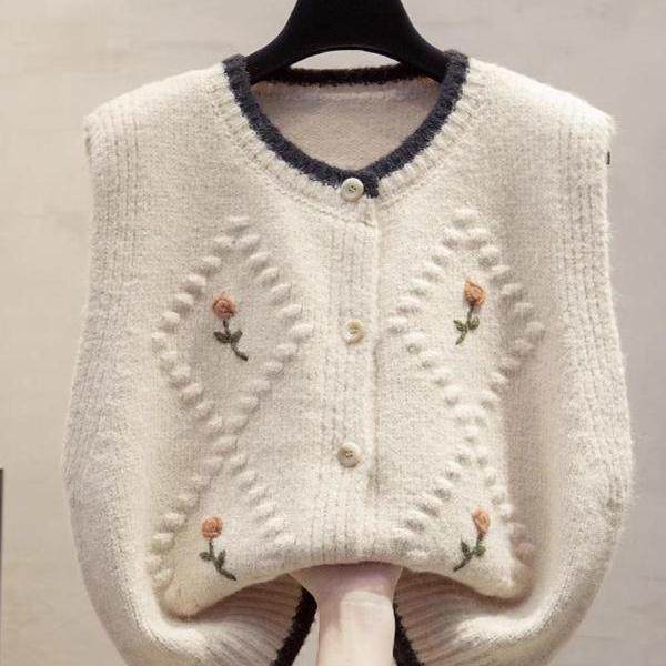 手工花开衫针织马甲背心女2024秋冬新款宽松外穿马夹叠穿毛衣坎肩,女装/女士精品,马夹,淘宝优惠券,粉丝福利购,淘宝优惠卷