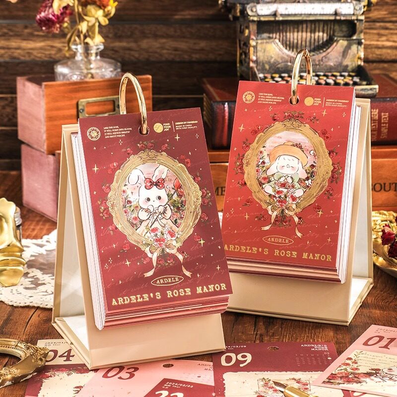 2024年新款日历阿黛尔卡通可爱桌面台历摆件计划本手撕月历单向历