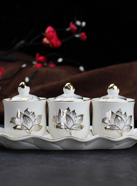 描金陶瓷供水家用三供杯