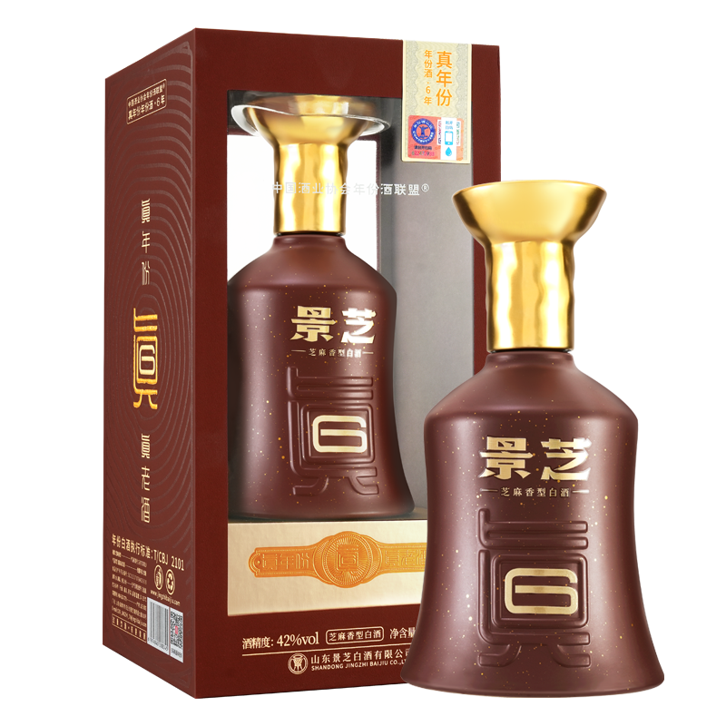 景芝真6年 芝麻香型白酒42度500ml单瓶装
