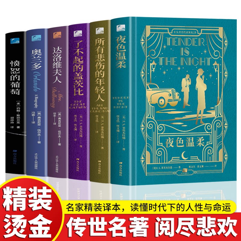 正版 全6册夜色温柔所有悲伤的年轻人了不起的盖茨比达洛维夫人奥兰多愤怒的葡萄 菲茨杰拉德小说