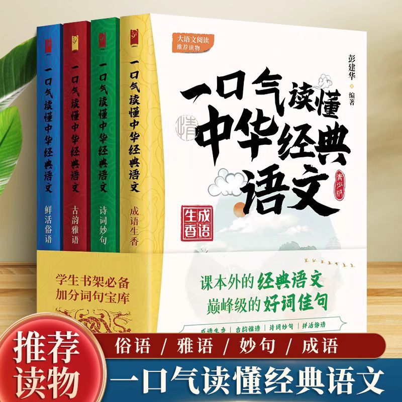 一口气读懂中华经典语文全套4册8-12-15岁初中小学生语文知识大全课外阅读书籍一二三四五六年级老师 读物古诗词作文重点知识