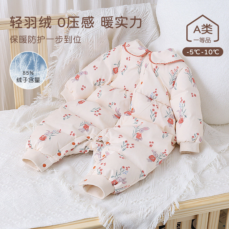 婴儿羽绒服清仓价2024新款女宝宝羽绒连体衣公主冬季外出保暖冬装