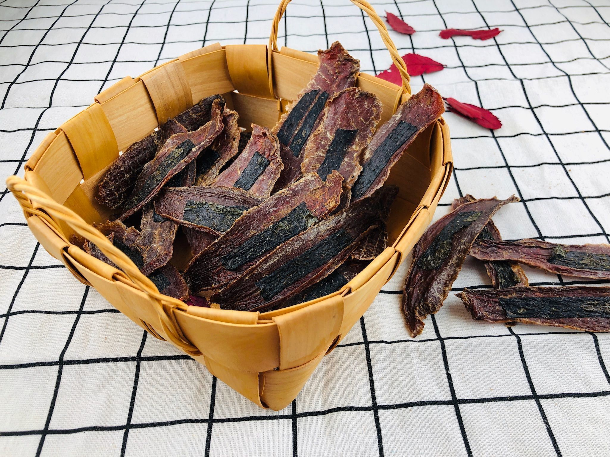 卷麻纯手工自制 海苔鸡肉干 鸭肉干 宠物零食 比熊泰迪金毛100克