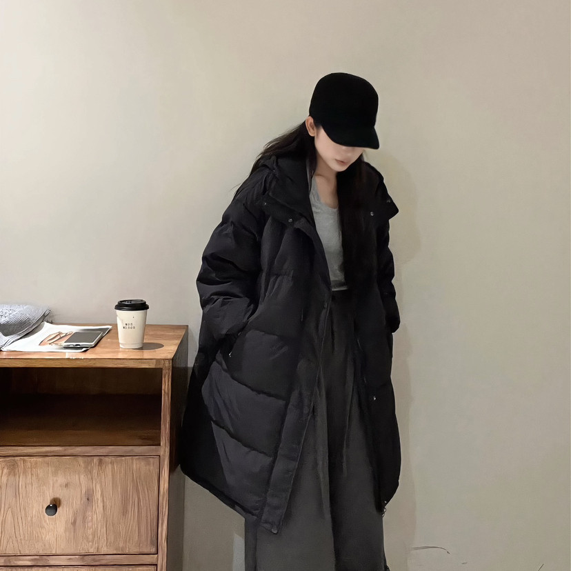 LILY-冬上新连帽宽松百搭时尚长款保暖羽绒服外套Hq9515