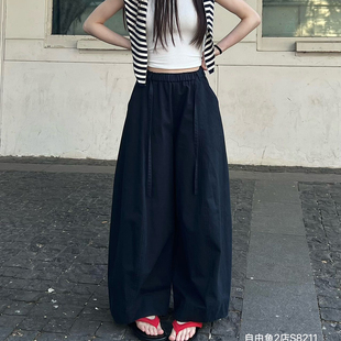 自由鱼-26年早春法式复古宽松高腰气球裤休闲裤(配腰绳)(版S8211