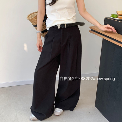 自由鱼-26年早春韩版时尚设计感阔腿休闲裤(配腰带)(爆款裤)S8202