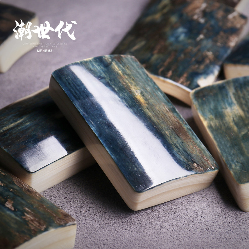 精选级冰料猛犸象牙雕刻打磨蓝皮素面无事牌吊坠项链挂坠diy佛牌