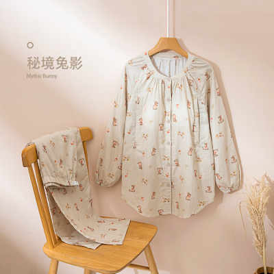 纱布月子服夏季薄款产后双层纯棉喂奶家居服哺乳孕妇睡衣女春秋 — 1