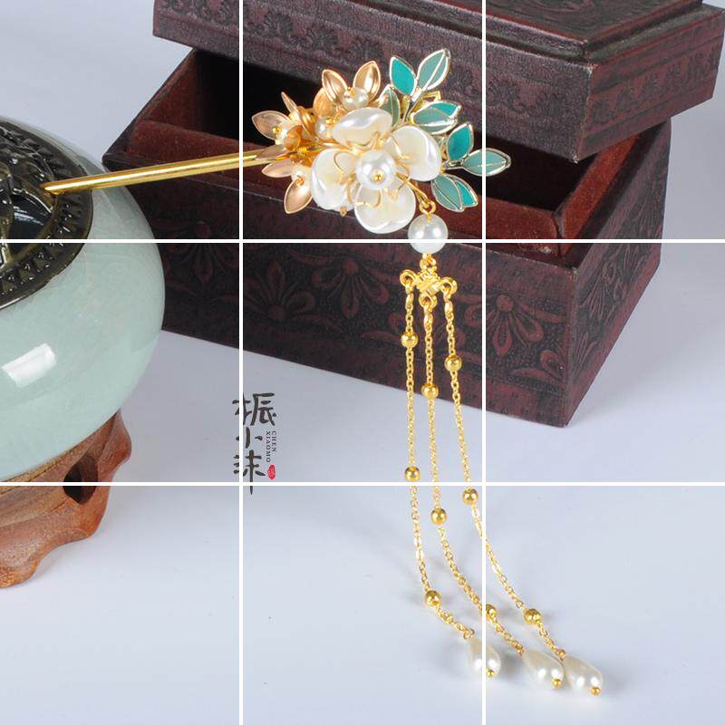 古装洛城手工簪子diy材料包汉服古风头饰琉璃发饰流苏花瓣洛城