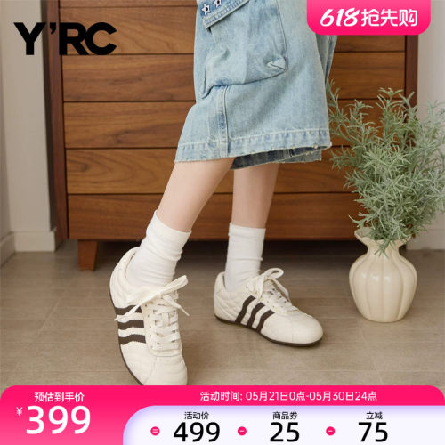 YRC薄底德训鞋女2026春季新款小白鞋ins平底运动赛车鞋轻便休闲鞋