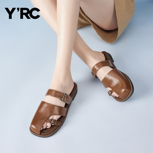 YRC勃肯半拖凉鞋女2025夏季新款沙滩鞋外穿复古平底法式懒人凉拖