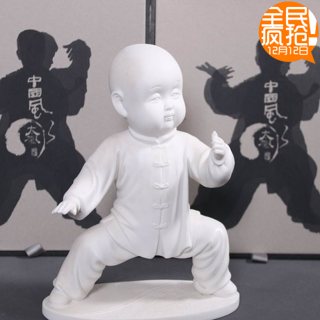 德化白瓷陶瓷太极拳手工艺品家居创意摆件小和尚礼品左揽雀尾包邮