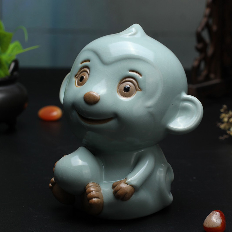 汝窑茶宠精品 猴子茶玩可养开片汝瓷工艺品陶瓷茶具配件全国包邮