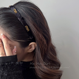 韩版 发卡头饰 黑色丝绒发箍女秋冬高级感气质高颅顶头箍2023年新款