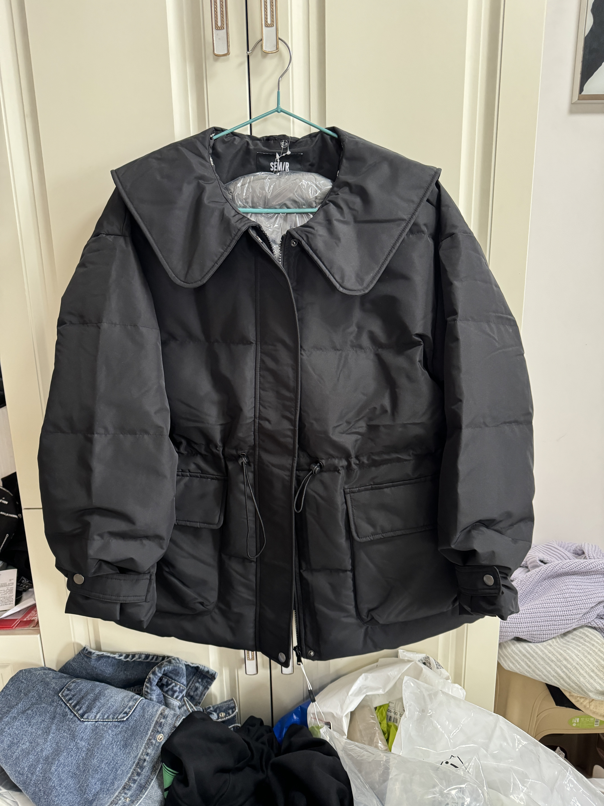 森马正品女羽绒服仿兔毛毛领冬新款收腰三防保暖宽松鸭绒女外套