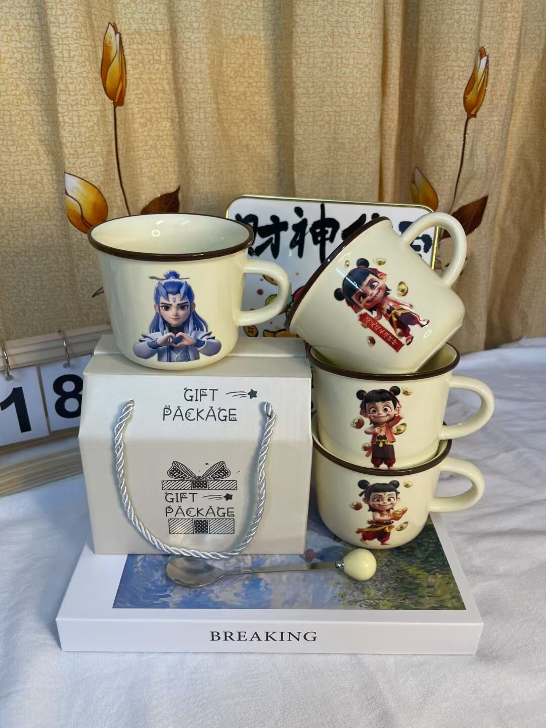 新款哪吒陶瓷杯可爱fufu卡通杯子马克杯礼品变脸表情包搞怪可爱