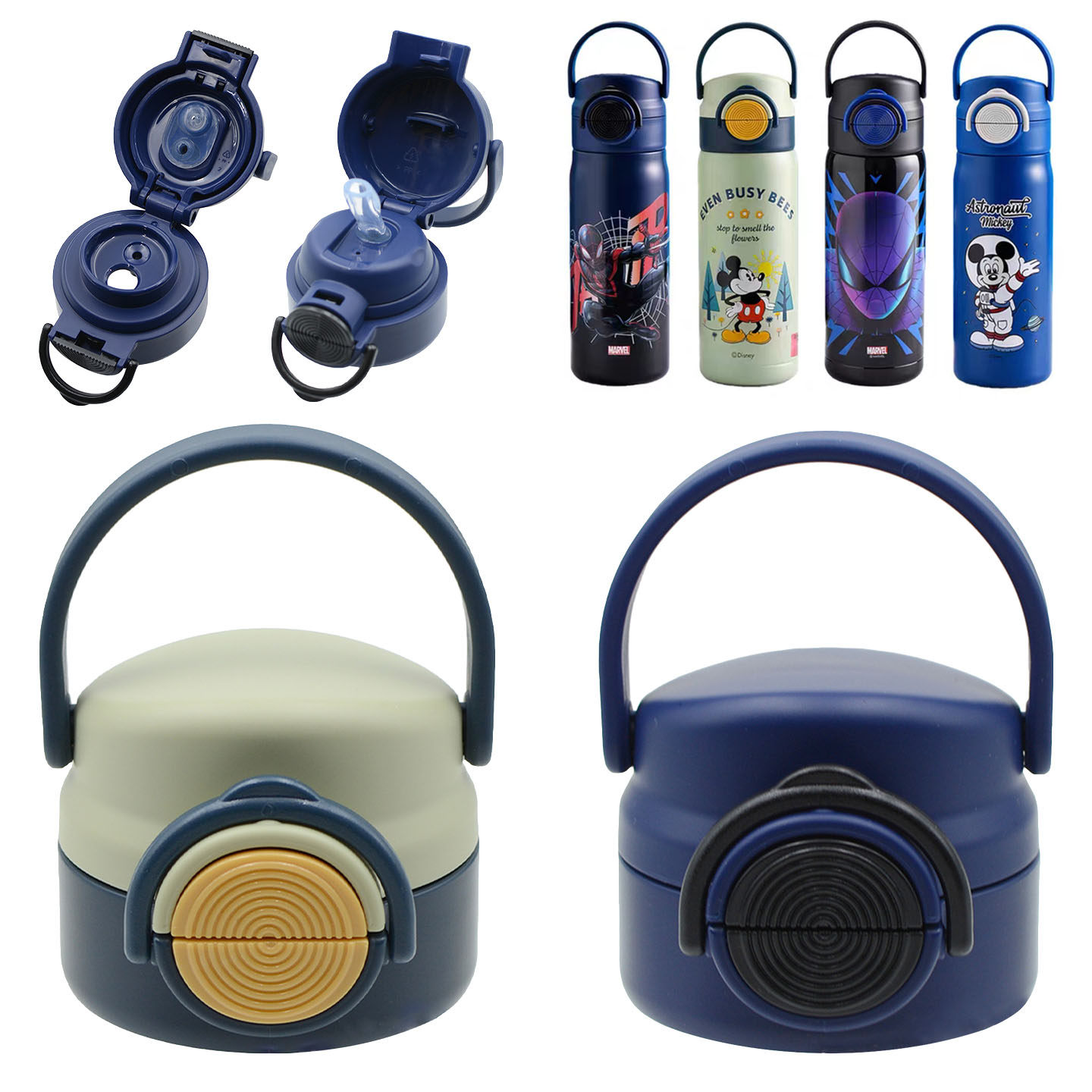迪士尼手提儿童保温杯盖子双饮配件吸管嘴米奇蜘蛛侠钢铁侠6663-M