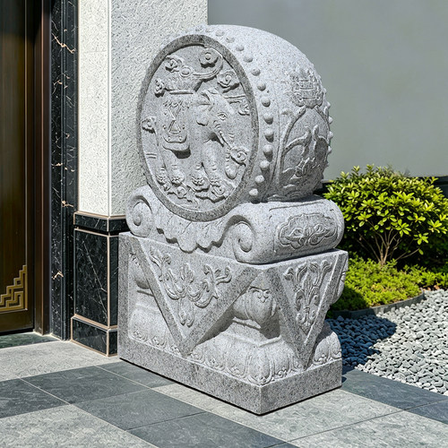 石雕门墩抱鼓石一对天然花岗岩庭院门口户外装饰摆件石墩石鼓