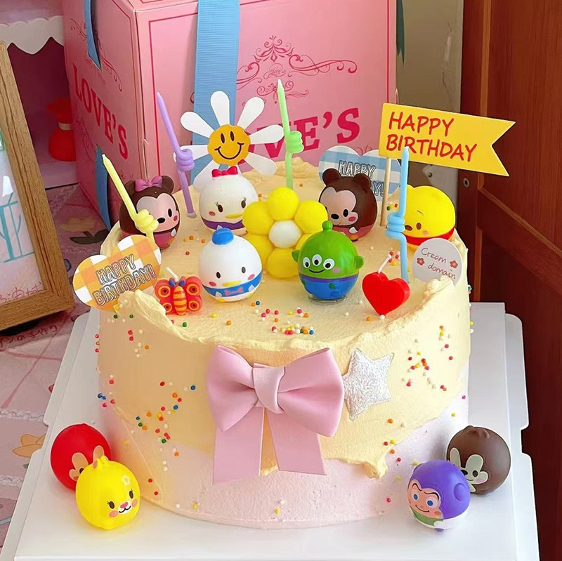 超萌网红叠叠乐q版小动物蛋糕装饰 儿童生日派对蛋糕装饰摆件插件