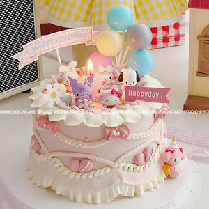三丽鸥美乐蒂kt猫蛋糕装饰摆件 粉色系复古可爱女生生日蛋糕插件