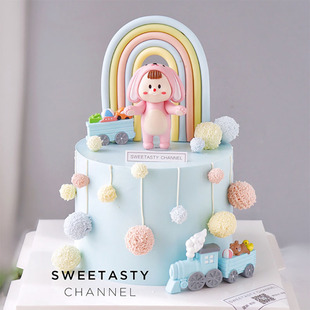 烘焙蛋糕装饰粉色小兔子睡衣宝宝玩偶摆件兔兔女孩生日插牌插件