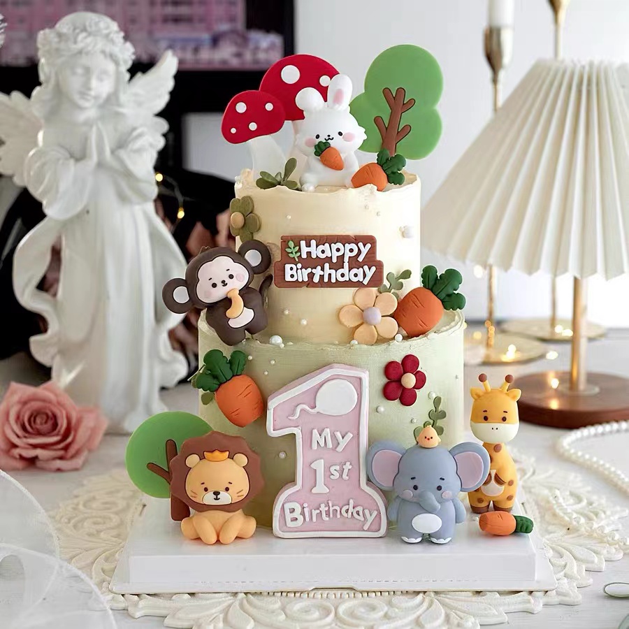 儿童生肖小动物蛋糕装饰可爱狮子老虎小象小动物宝宝生日蛋糕装扮
