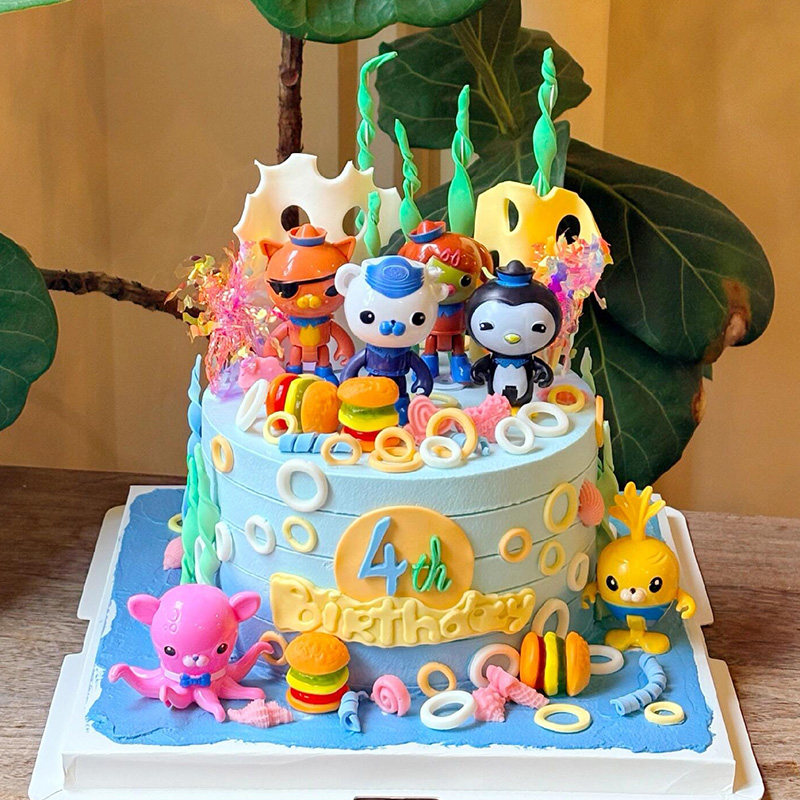 儿童动漫海底套装章鱼公仔蛋糕摆件玩偶生日情景派对卡通装饰插件