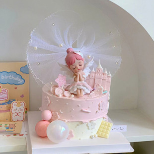 贝拉公主蛋糕装饰摆件安妮宝贝蜜雪儿女孩生日蛋糕装饰蝴蝶结插件
