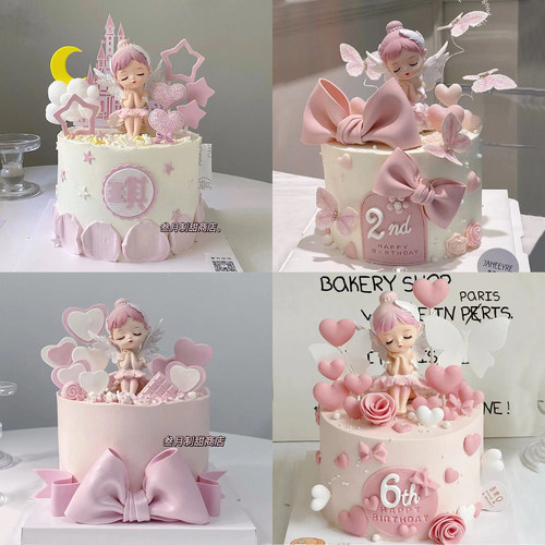 贝拉公主蛋糕装饰女孩生日蛋糕摆件安妮宝贝刺绣蝴蝶花朵蛋糕插件 - 封面