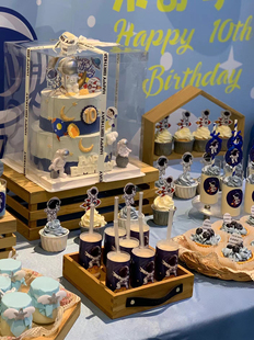 宇航员甜品台装饰 太空火箭航天员小男孩生日派对甜品台蛋糕插件