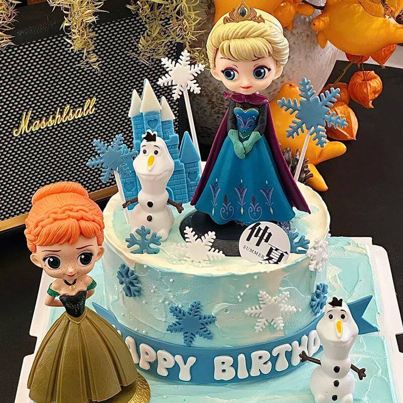 女孩生日蛋糕装饰派对甜品卡通冰雪奇缘艾莎安娜公主爱莎玩偶摆件