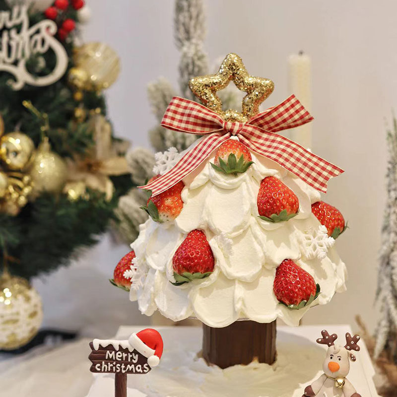 圣诞草莓塔蛋糕 网红圣诞树许愿树草莓塔造型圣诞娃娃蛋糕装饰