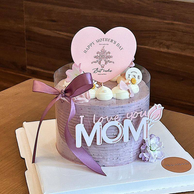 2026母亲节蛋糕装饰插牌郁金香亚克力MOM爱心卡片妈妈节日烘焙