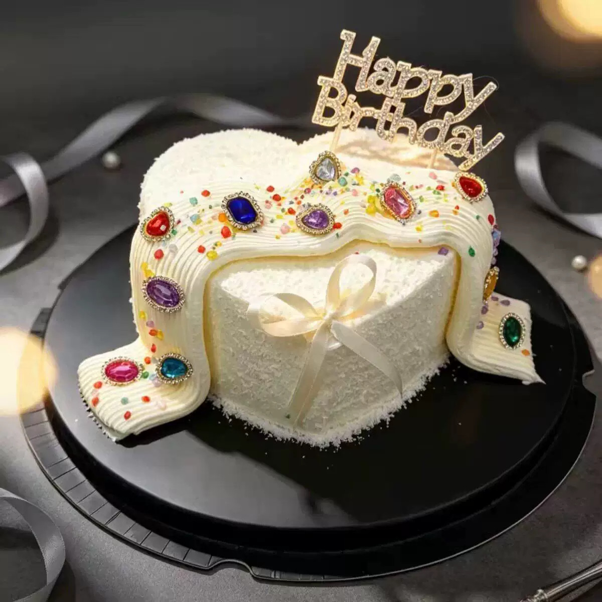 网红彩色水晶宝石配件纪念日甜品装扮新款彩色钻石生日蛋糕装饰