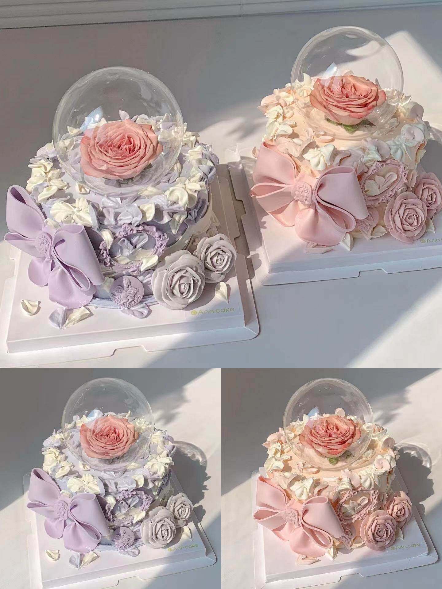 玫瑰花玻璃罩小仙女生日蛋糕装饰